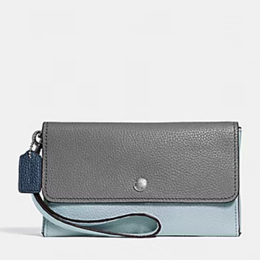 Coach Gray and Light Blue Wristlet